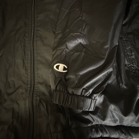 Champion Hooded Windbreaker Jacket Fleece Lined Black Mens XL Full Zip - Picture 11 of 11